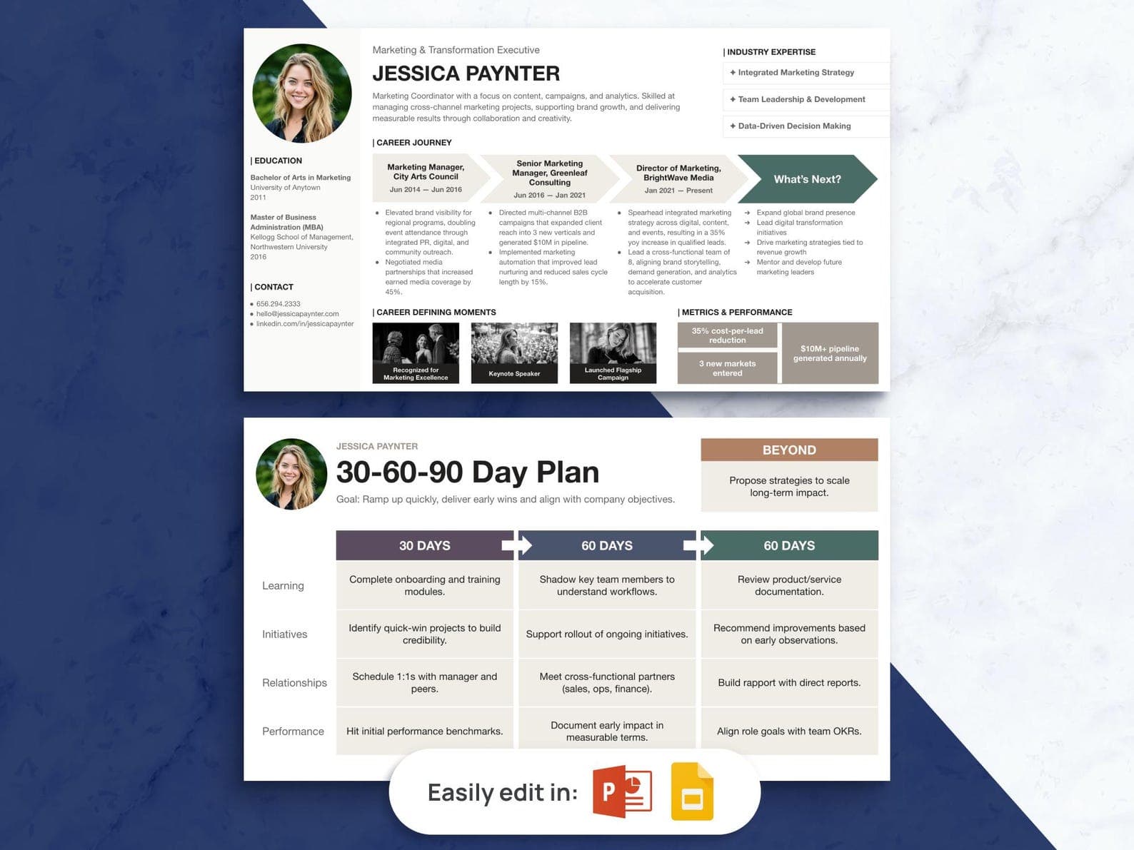 30 60 90 Day Plan & Professional Bio Presentation Template