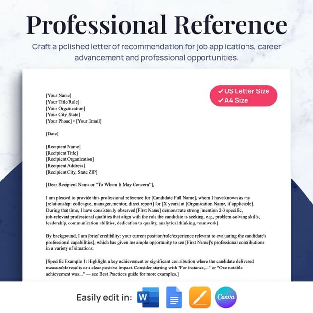 Professional Reference Letter Template