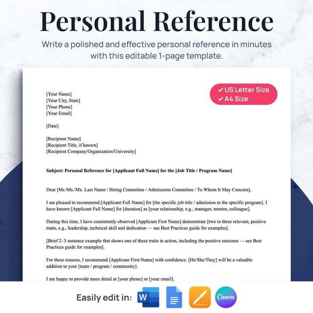 Personal Reference Letter Template